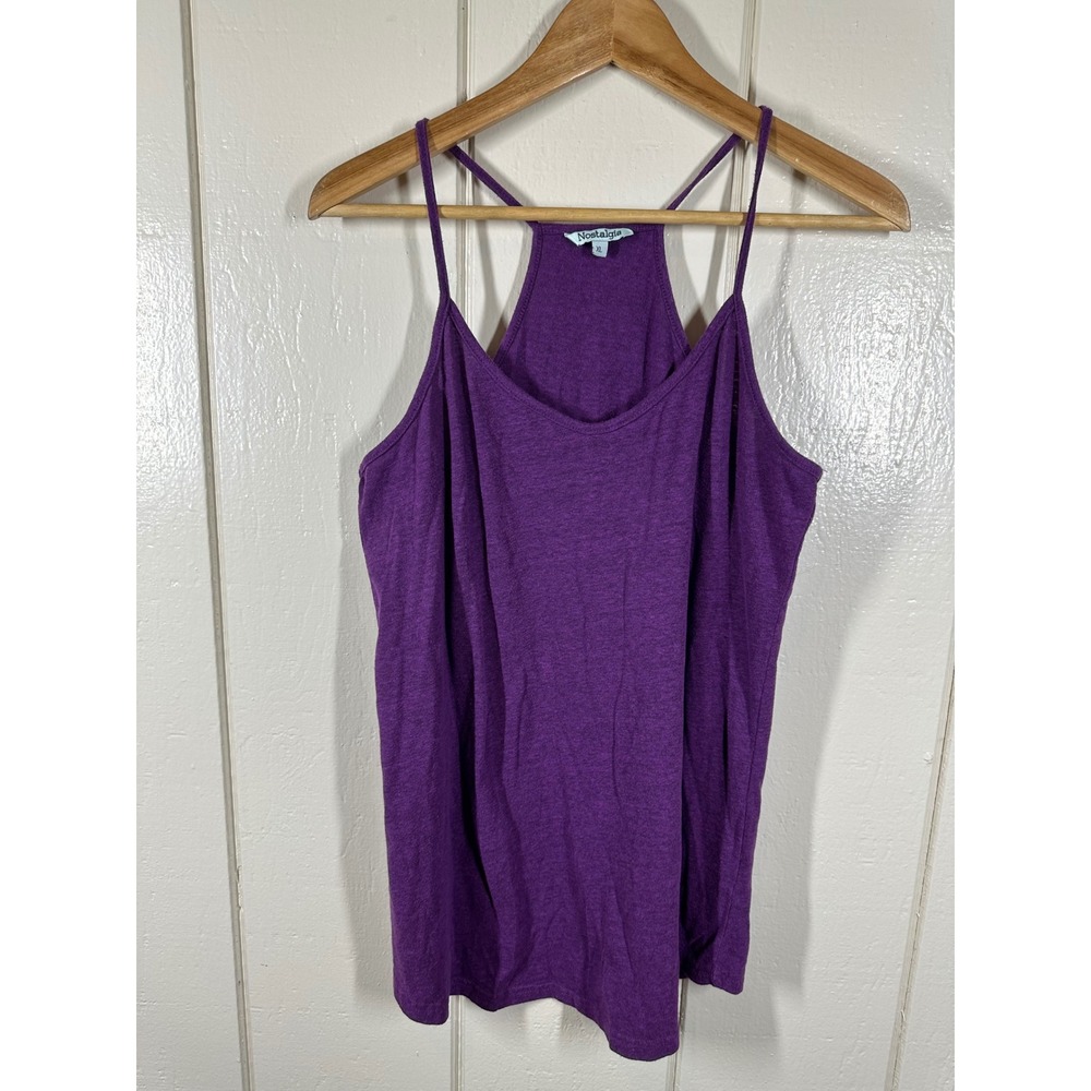 Nostalgia Tank Top Womens XL Purple Cami Racerback Spaghetti Strap Heathered